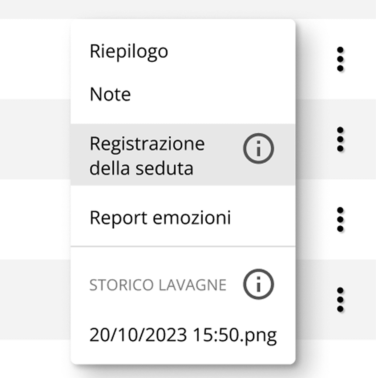 Menu per vedere la registrazione della seduta