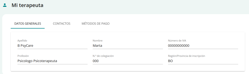 mi terapeuta - datos