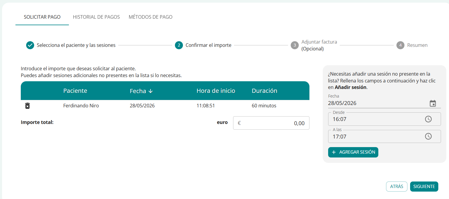 pagamento aggiungi paziente es