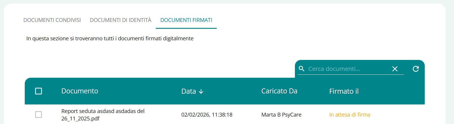 Sezione documenti firmati paziente