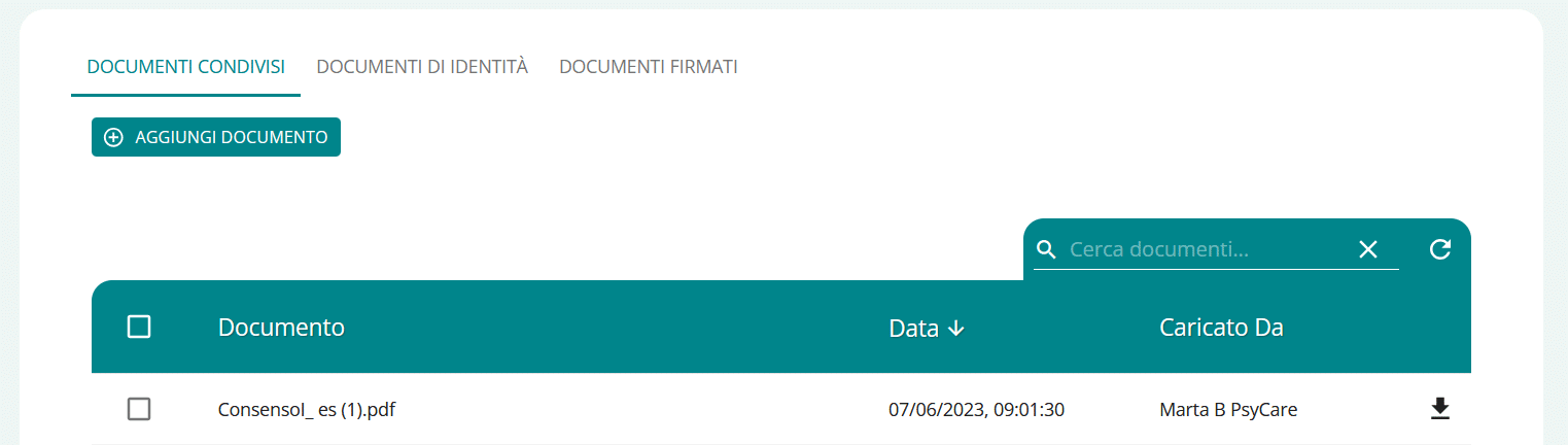 Sezione documenti paziente