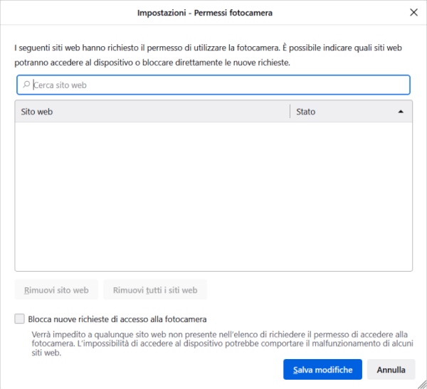Impostazioni Camera Firefox